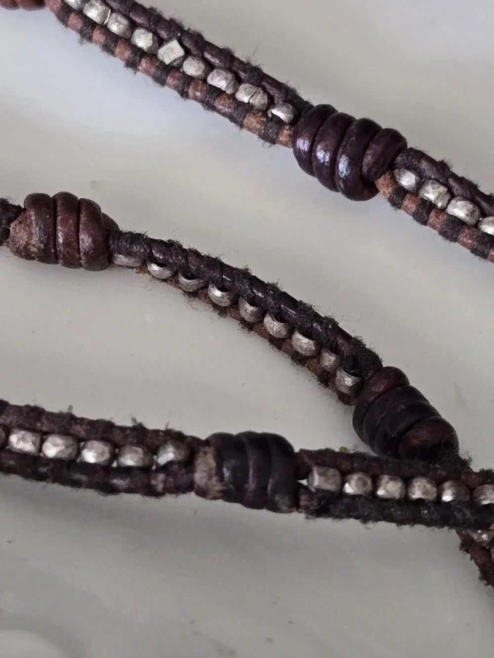 Chan Luu 925 Sterling Beaded  Brown Leather  Wrap Bracelet